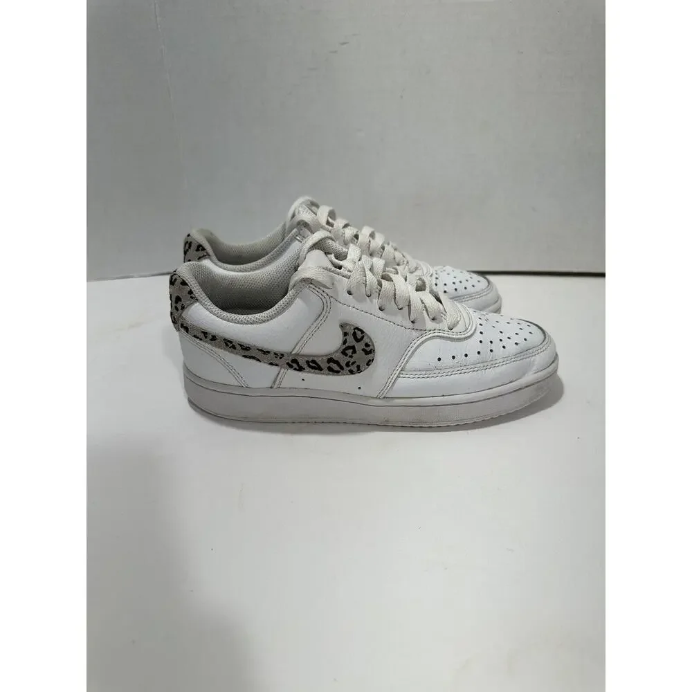 Nike Court Vision Womens Sz 6 Shoes White Brown Classic Low Top Trainer Sneakers